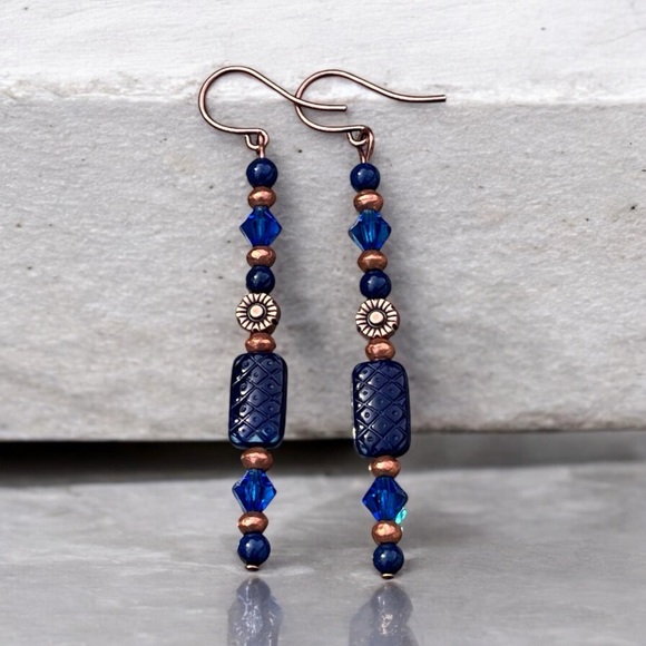 Hand Crafted Jewelry - Handcrafted Blue and Copper Beaded Earrings
